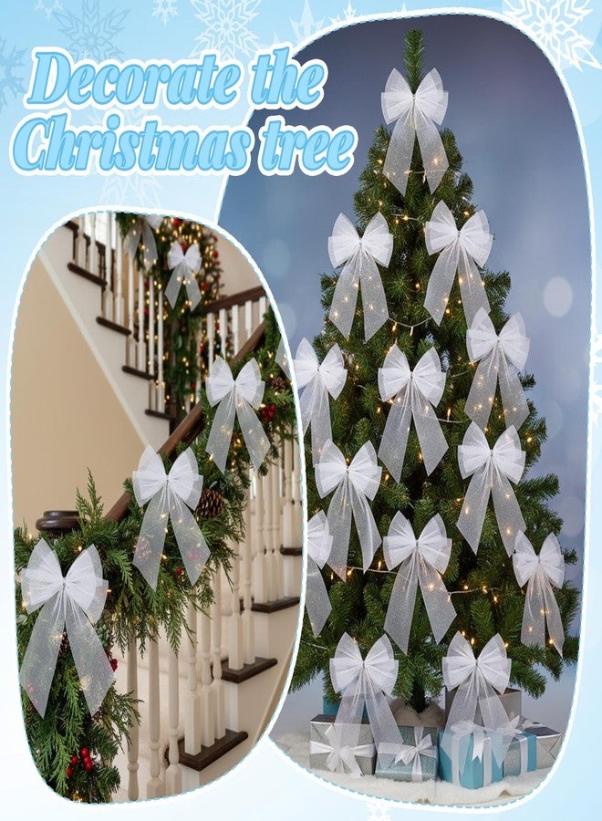Knitgrip 36 Pcs Christmas Tulle Bows 6x10 Inch Double Layer Handmade Mesh Xmas Tree Bow for Treat Bags Wreath Basket Gift Wrapping Wedding Birthday Valentine's Day Party Decor (White) - Image 4